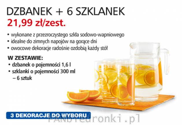 Dzbanek + 6 szklane, cena 21,99PL/zestaw
- z przezroczystego szkła sodowo wapniowego
- ...