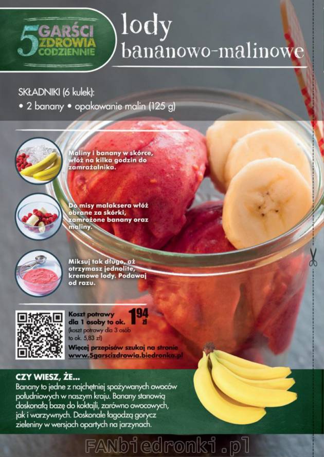 Zdrowe dietetyczne lody z bananów i malin.