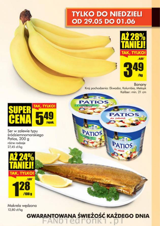 Tylko do niedzieli banany za 3,49 zł i makrela wędzona 100 g za 1,28 zł.