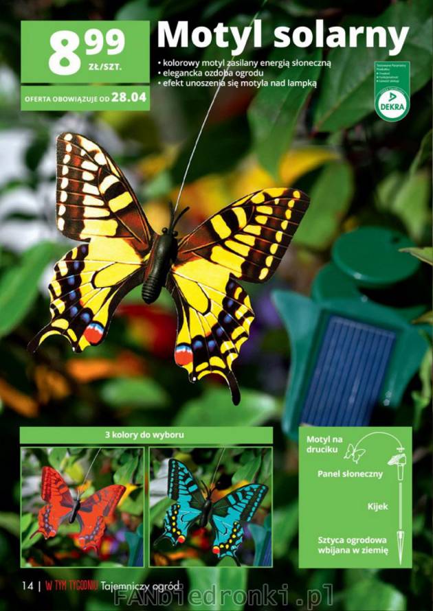 Kolorowy motyl zasilany energią słoneczną w 3 kolorach do wyboru w ofercie Biedronki.
