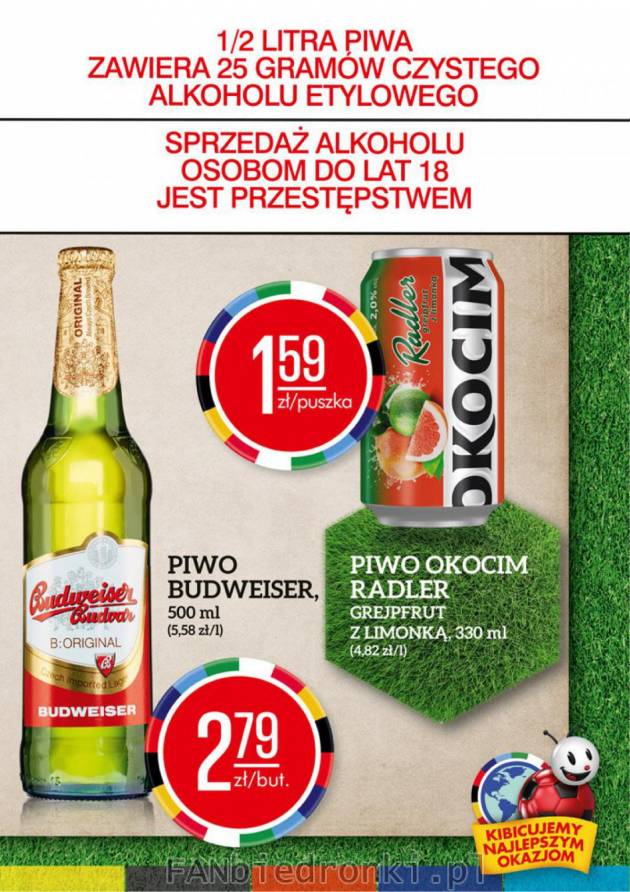 Piwo Okocim Radler grejpfrut z limonką o pojemności puszki 330 ml za 1,59 zł.