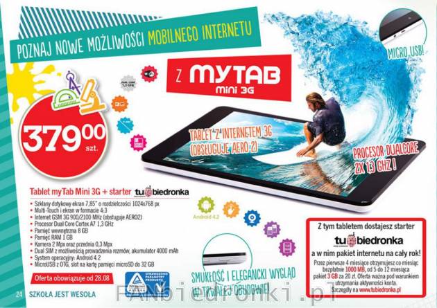 Tablet myTab Mini 3G + starter tubiedronka