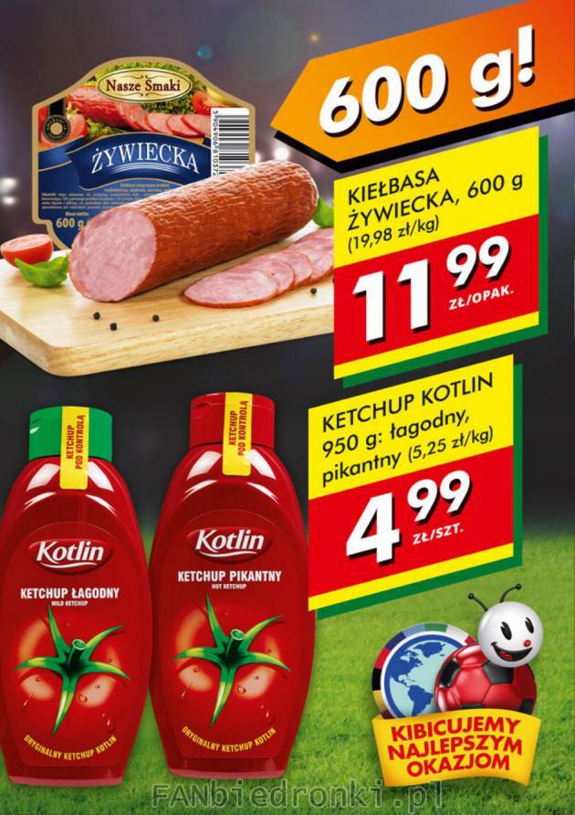 Ketchup łagodny i pikantny marki Kotlin w butelce o pojemności 950 g za 4,99 zł ...