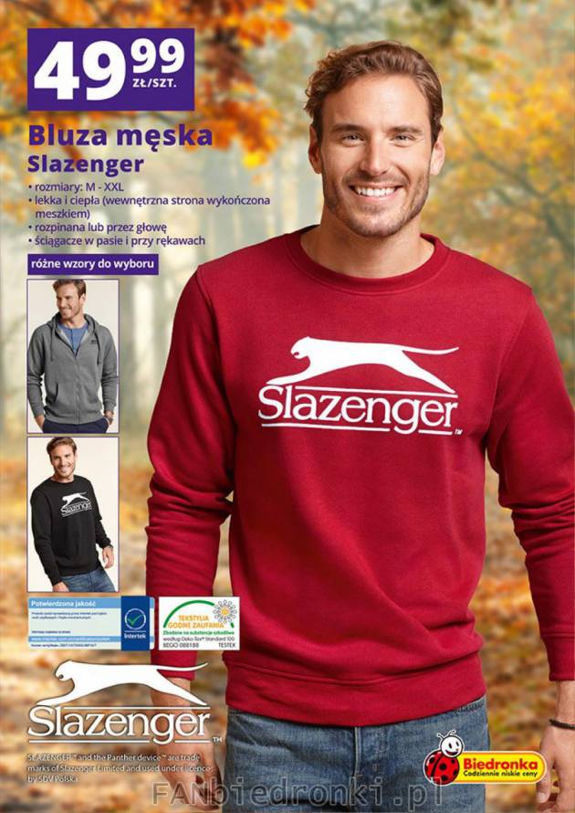 Bluza męska Slazenger wykończona ciepłym meszkiem w 3 kolorach do wyboru za 49,99 zł.