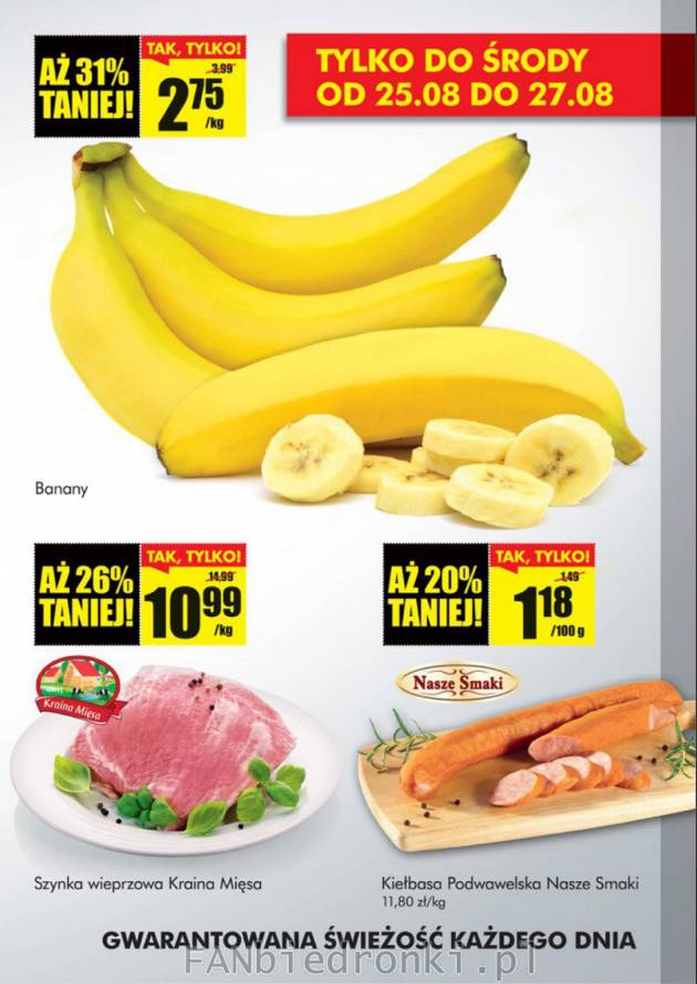 Słodkie banany w promocji po 2,75 zł za kilogram.