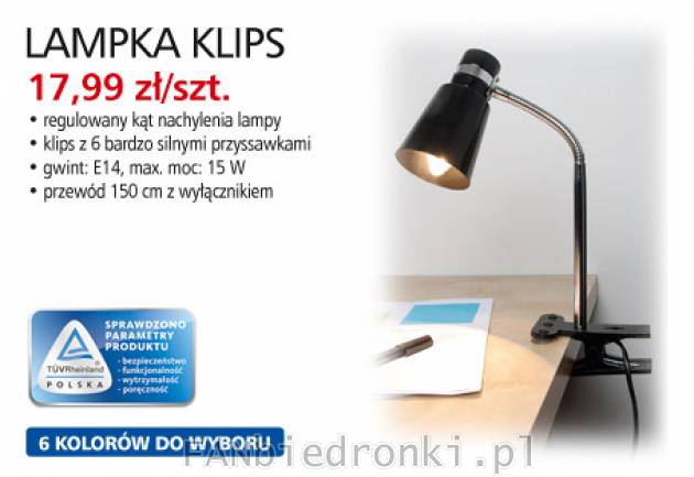 Lampka klips, Cena: 17,99 zł/szt.