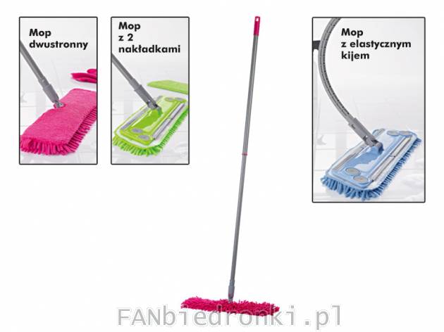 Mop płaski, cena: 18,99 PLN, 
- mop dwustronny
- mop z 2 nakładkami
- mop z ...