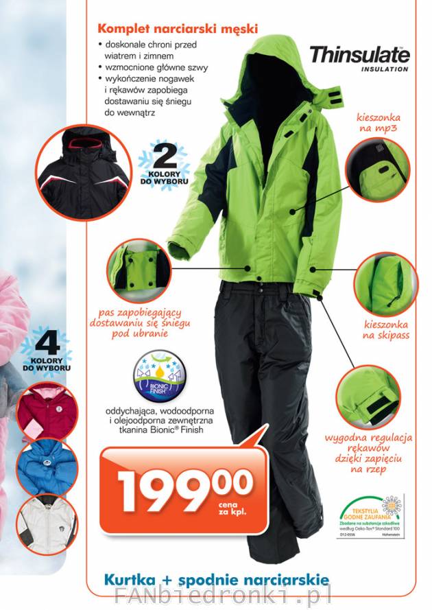 komplet narciarski męski kurtka spodnie Thinsulate