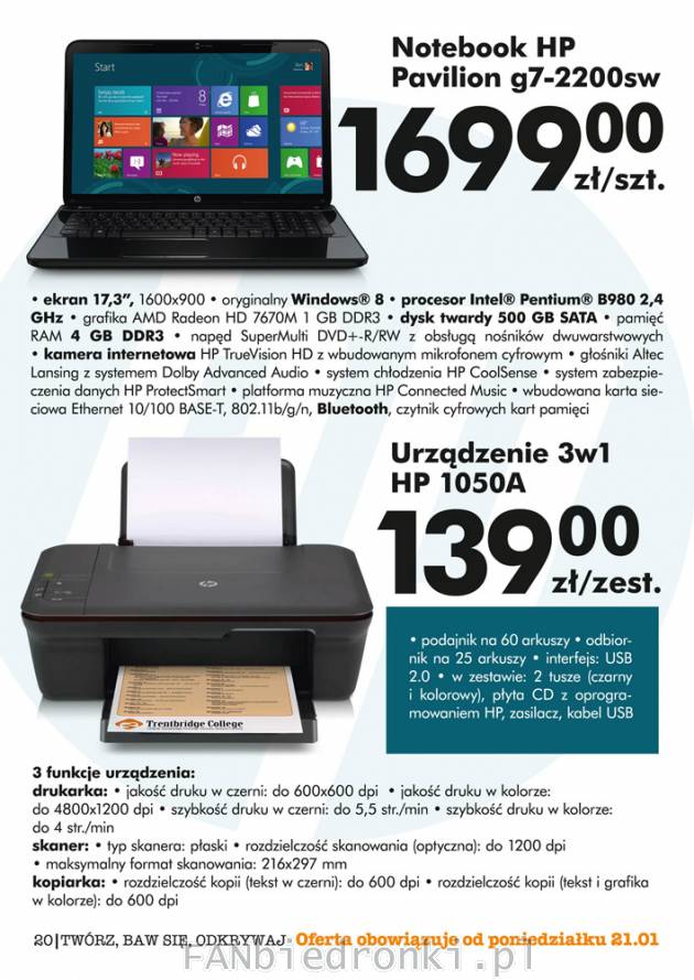 Laptop Notebook HP Pavilion G77-2200sw, urządzenie 3w1 HP 1050A