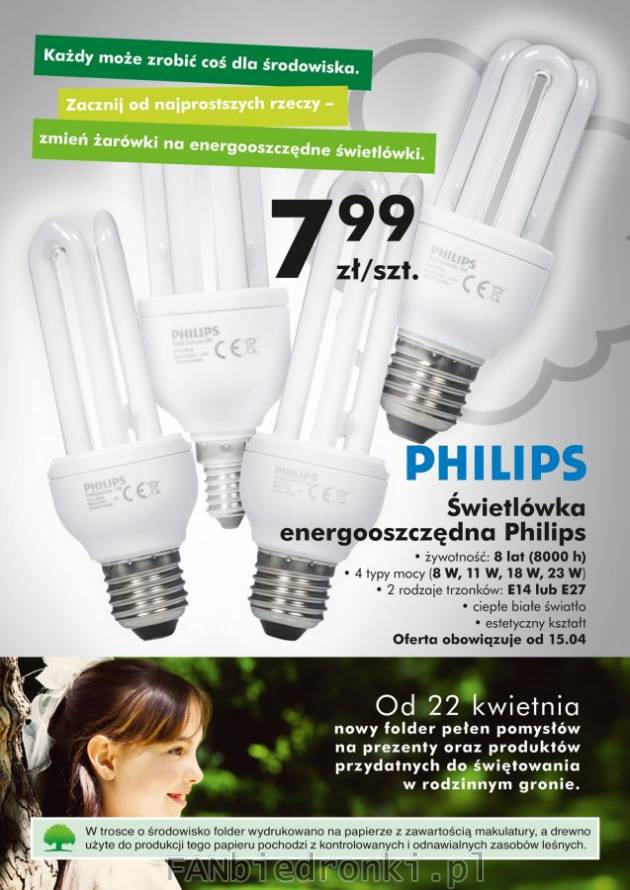 Spiralna świetlówka energooszczędna Philips cena 7,99PLN E14 E27