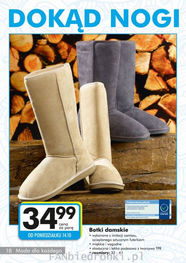 Botki damskie za 35 zł:
- modne buty na zimę typu śniegowce
- dostępne kolory: ...