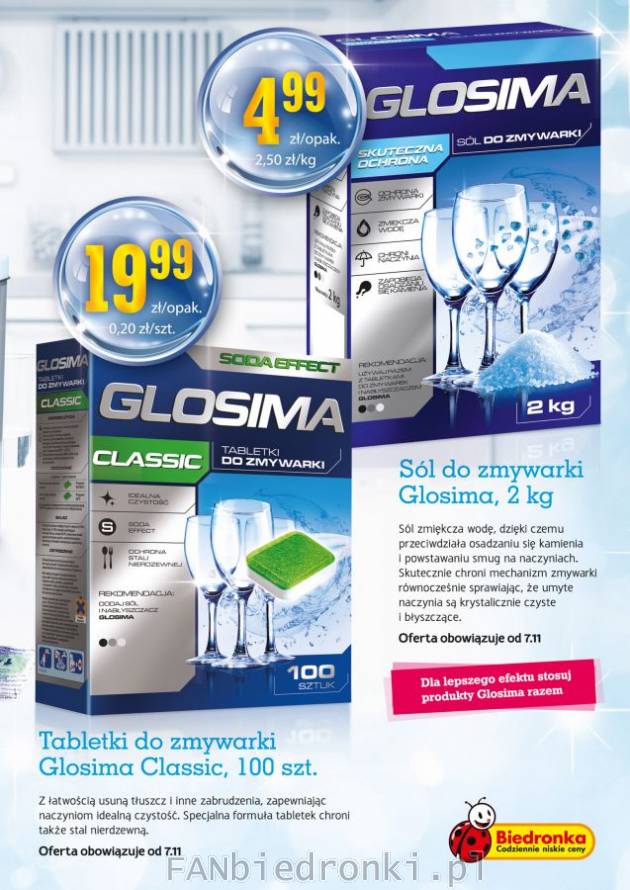 Produkty do zmywarki Glosima w Biedronce:
- tabletki do zmywarki, usuwające nawet ...