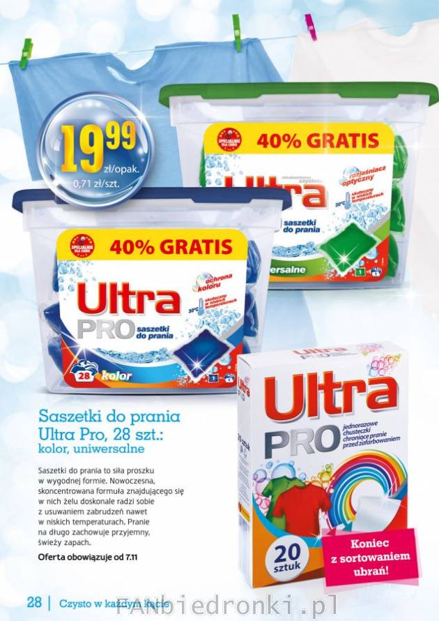 Saszetki do prania Ultra Pro w Biedronce:
- do tkanin kolorowych lub uniwersalne
- ...