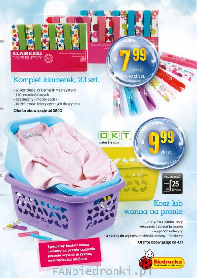 Łatwe na pranie w Biedronce:
- kolorowe klamerki na ubrania, do suszenia na balkonie ...