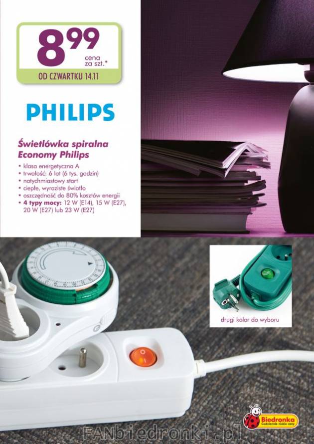 Świetlówki Philips w Biedronce za 8,99 zł:
- energooszczędne świetlówki spiralne ...