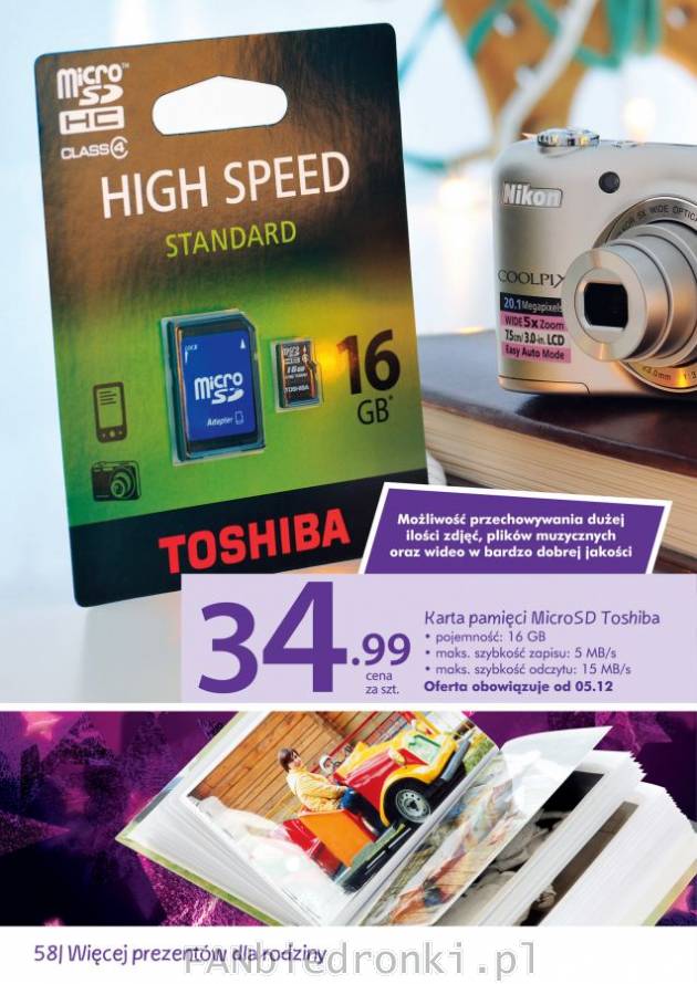 Karta pamięci Micro SD marki Toshiba w Biedronce. Świąteczna oferta fotograficzny. ...