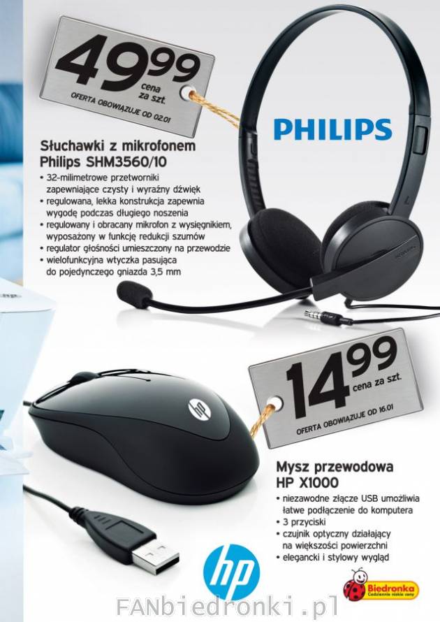 Słuchawki marki Philips z mikrofonem w ofercie Biedronki. W sprzedaży też bezprzewodowa ...