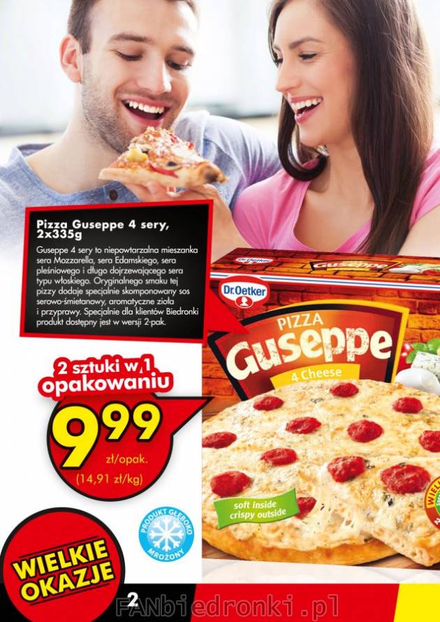 Pyszna pizza Guseppe 4 sery, teraz w promocyjnej cenie  9,99zł za 2 pizze o wadze 335g