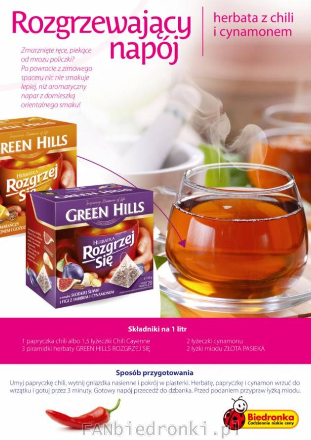 Herbata Green Hills o smaku pomarańczy lub słodkiej śliwki. W gazetce przepis ...