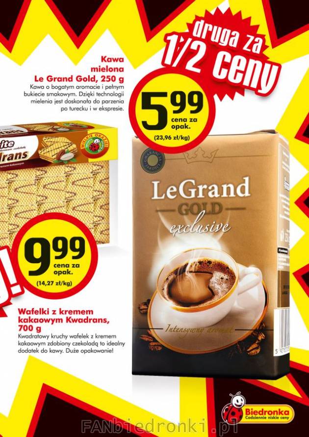 Kawa mielona Le Grand Gold, 250g za jedyne 5,99zł, wafelki z kremem kakaowym
