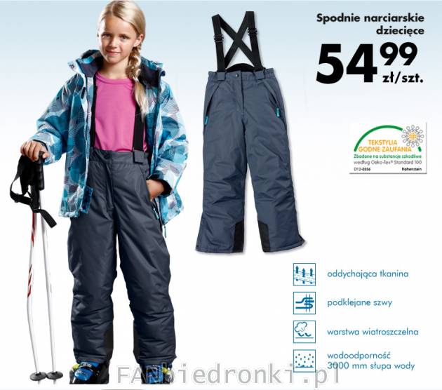 Spodnie narciarskie dziecięce- nieprzemakalne i wiatroszczelne dzięki podklejanym ...