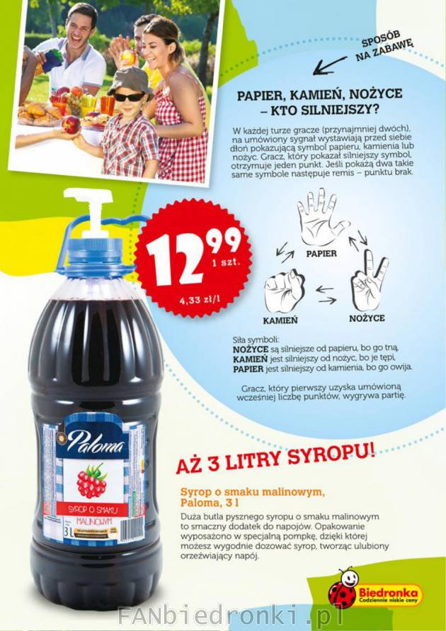 Syrop malinowy w dużej 3 litrowej butli z pompką w cenie 12,99 zł w gazetce promocyjnej. ...