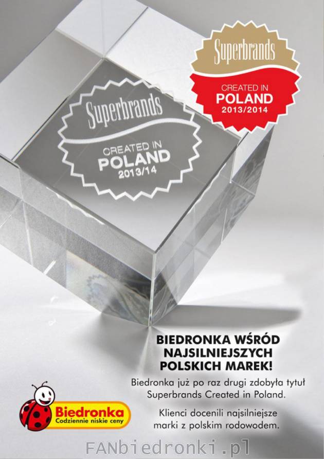 Biedronka wśród najsilniejszych polskich marek - tytuł Superbrands Created in Poland